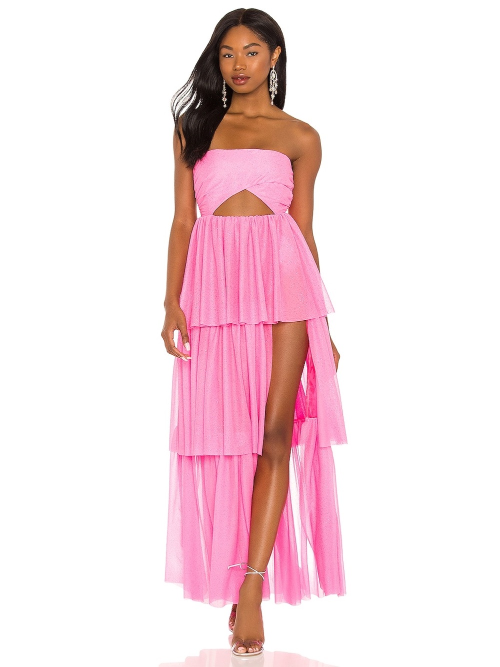 For Love & Lemons Juni Strapless Tiered Cutout Maxi Dress